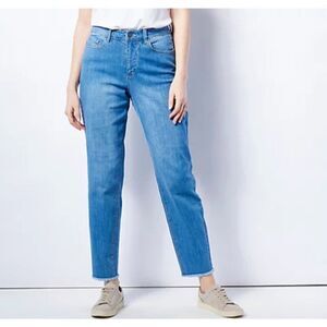 Susan Graver Pants Jean ~ Straight Ankle Frayed Hem 4 Medium Wash Blue A484848